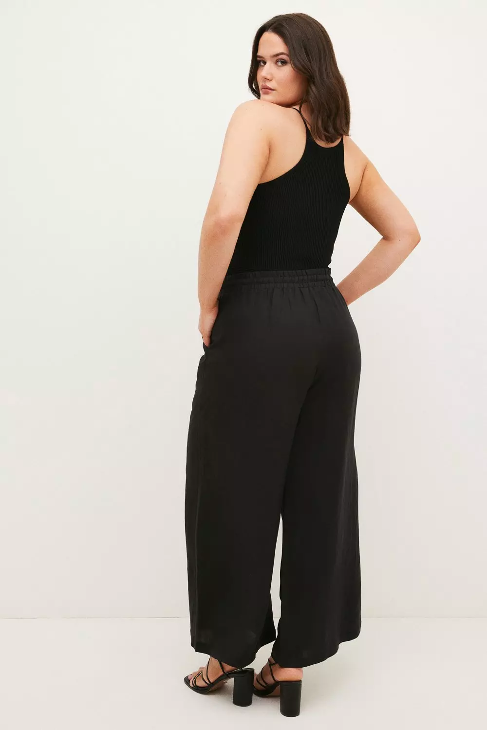 Plus Size Linen Viscose Woven Wide Leg Pants Karen Millen