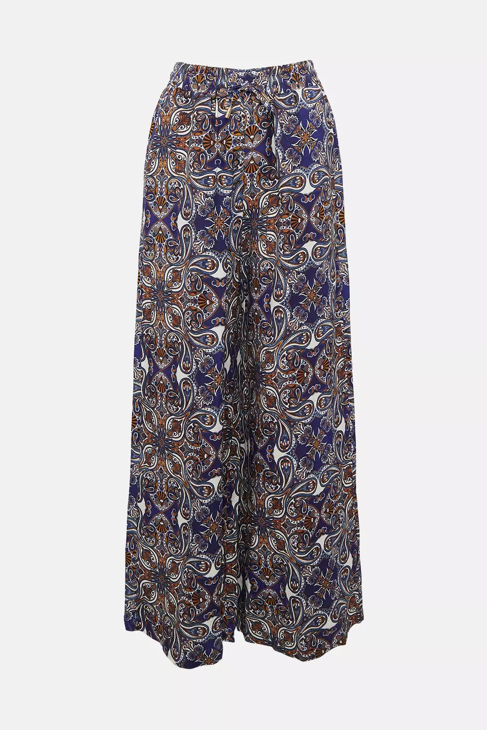 Paisley Linen Viscose Woven Wide Leg Pants | Karen Millen