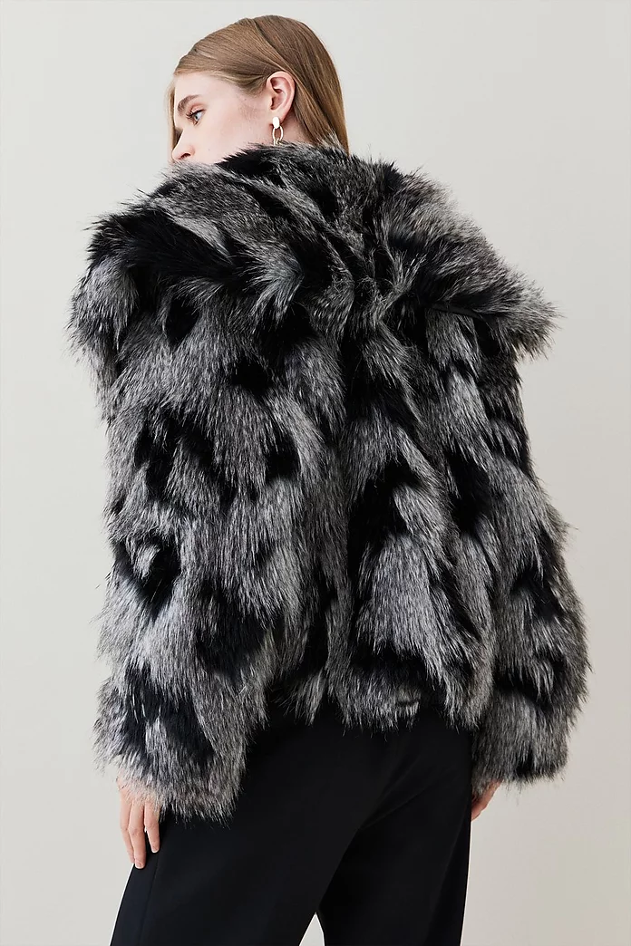 Shawl Collar Patched Pile Faux Fur Coat | Karen Millen Shawl Collar Patched Pile Faux Fur Coat | Karen Millen