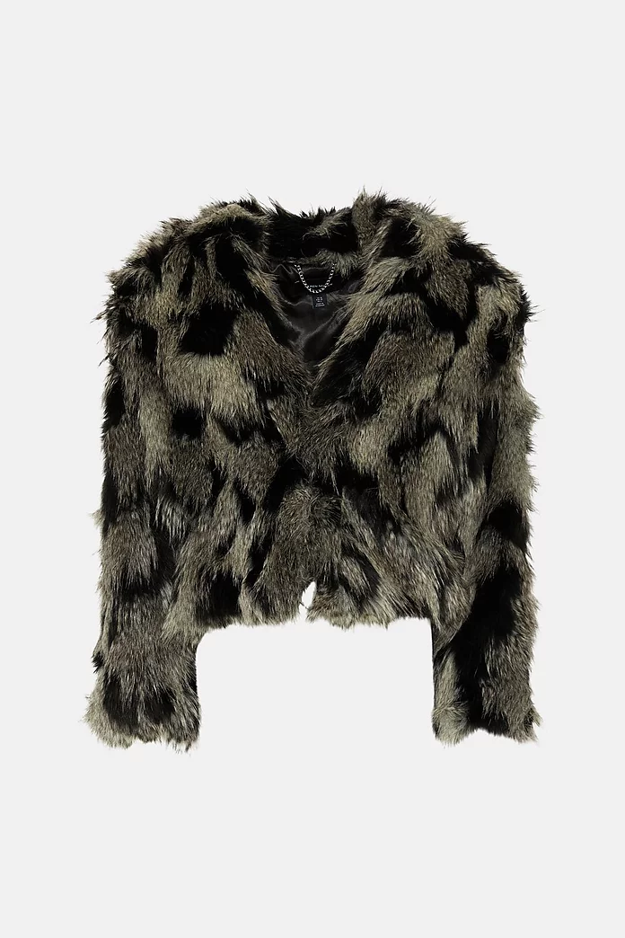 Shawl Collar Patched Pile Faux Fur Coat | Karen Millen Shawl Collar Patched Pile Faux Fur Coat | Karen Millen