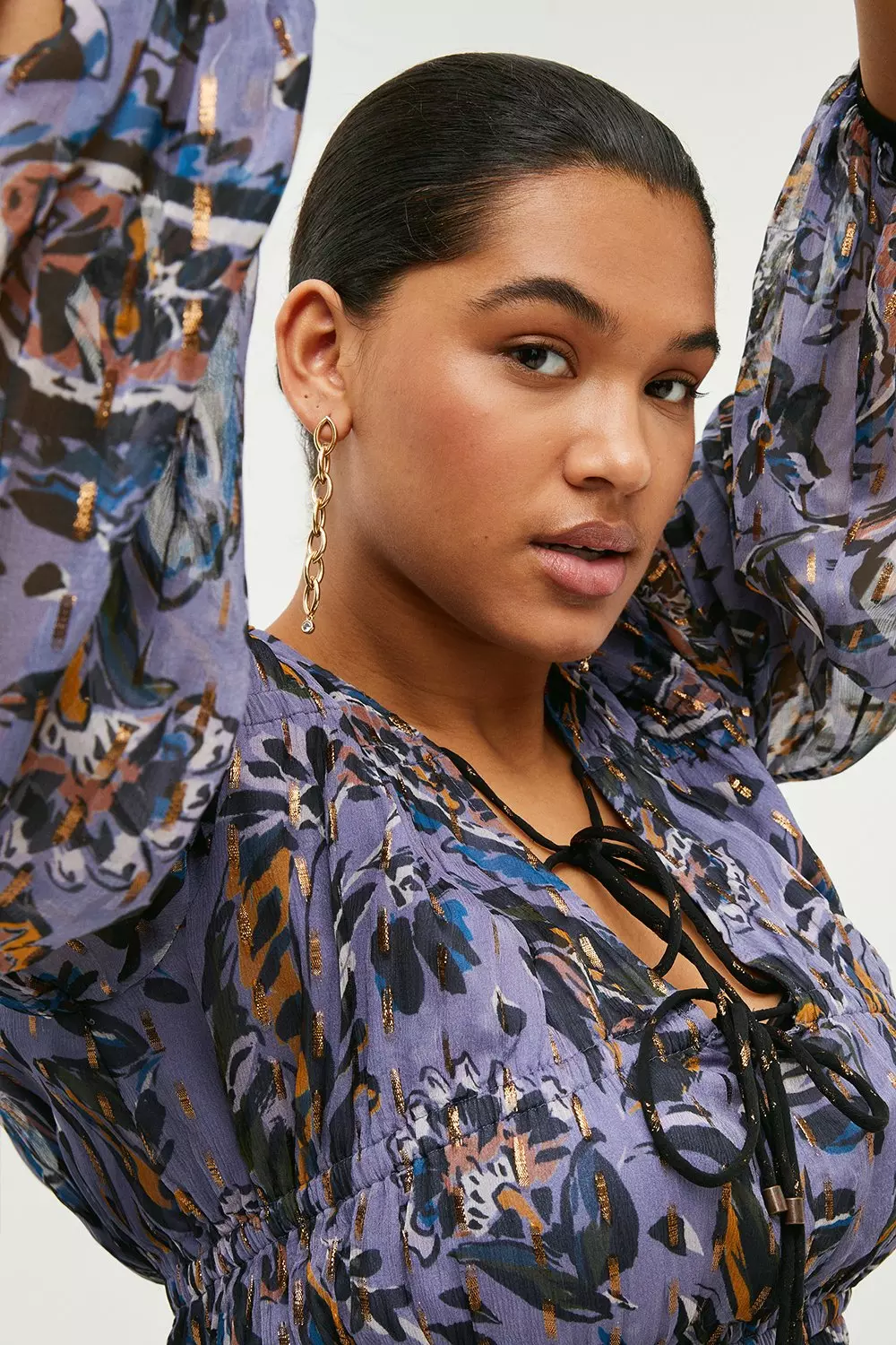 Plus Size Paisley Metallic Beaded Woven Dress | Karen Millen