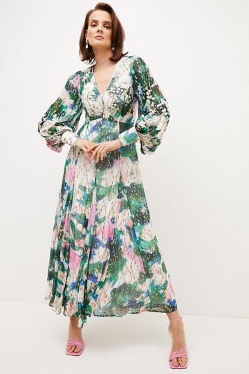 Abstract Print & Applique Detail Woven Maxi ivory