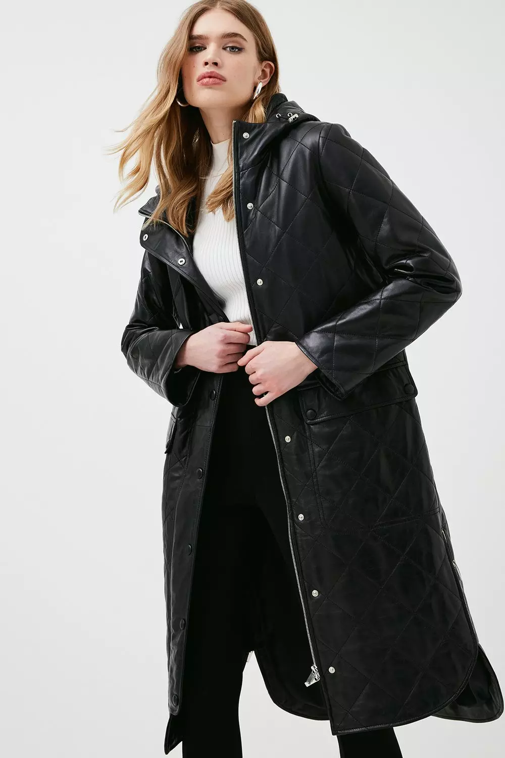 Leather Quilted Puffer Coat Karen Millen