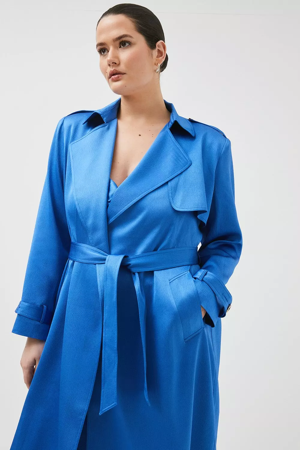 Blue satin trench coat best sale