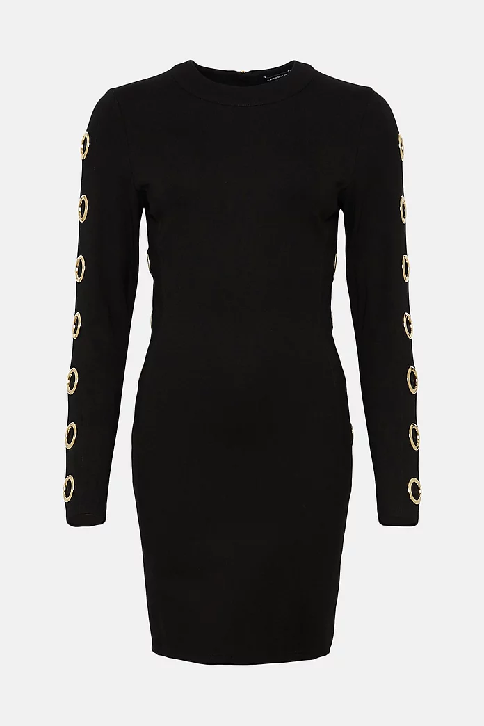 Fitted Eyelet Trim Detail Jersey Mini Dress | Karen Millen Fitted Eyelet Trim Detail Jersey Mini Dress | Karen Millen