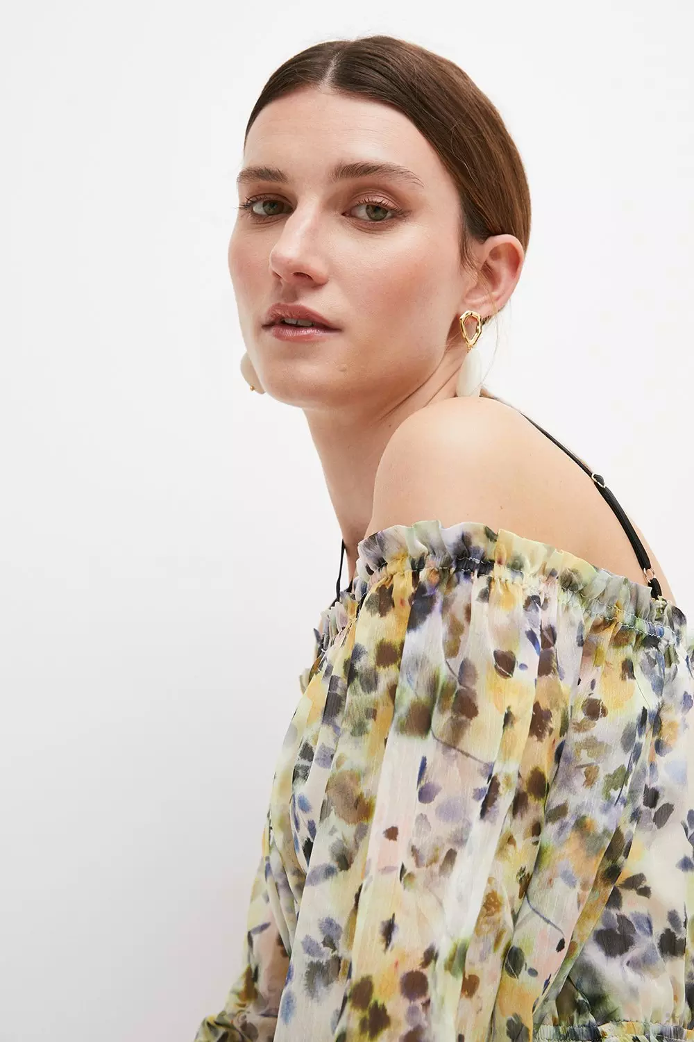 Floral Print Off The Shoulder Woven Mini Dress | Karen Millen