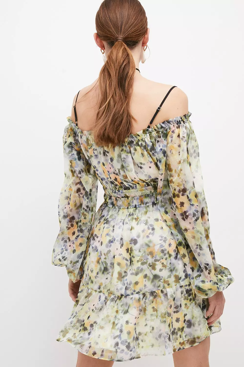 Floral Print Off The Shoulder Woven Mini Dress | Karen Millen