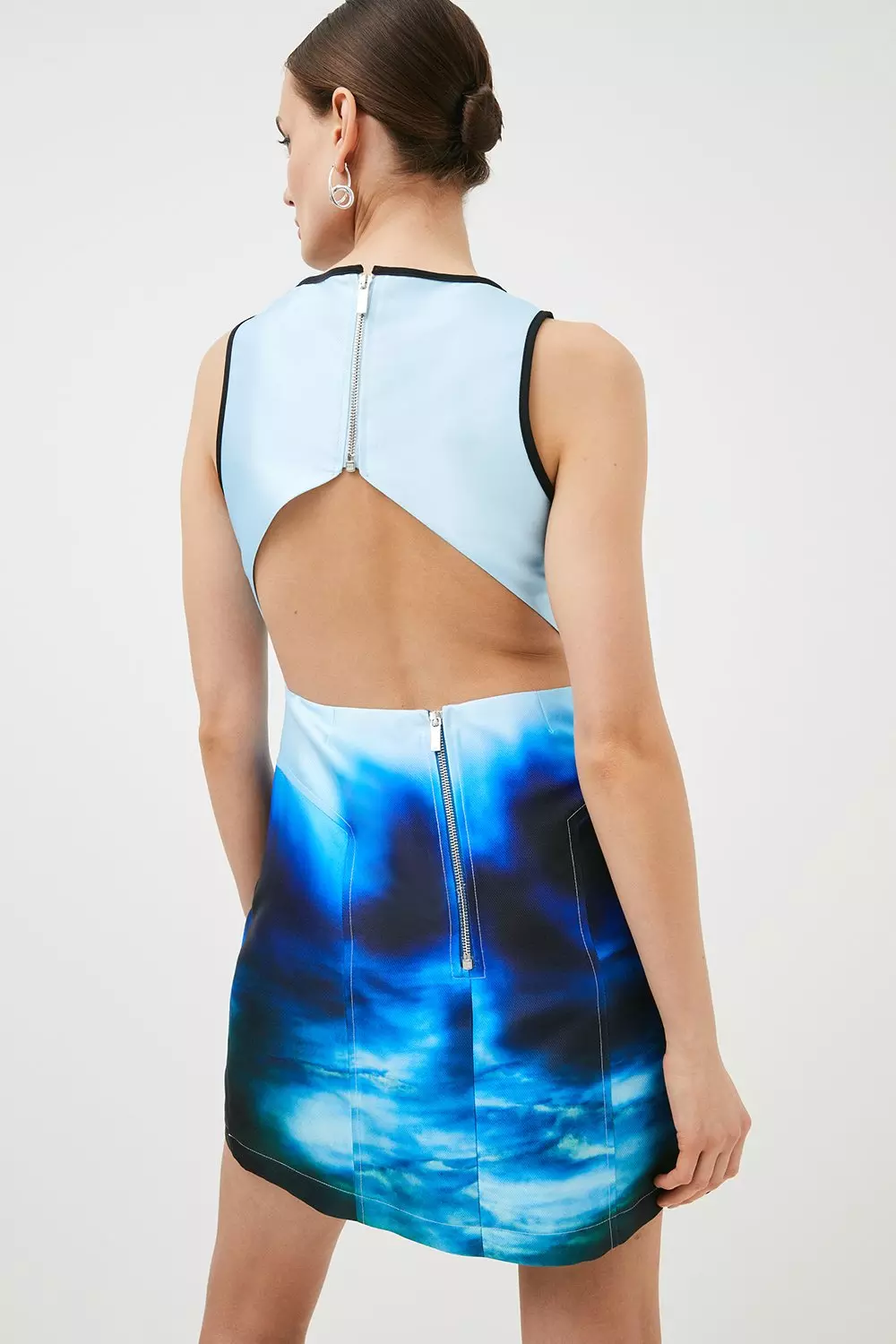 Cosmo Print Woven Cut Out Mini Prom Dress | Karen Millen