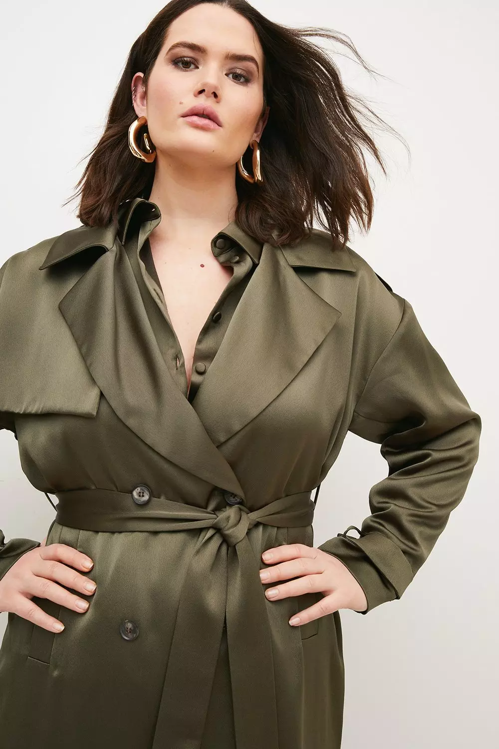 Plus Size Satin Crepe Trench Coat Karen Millen