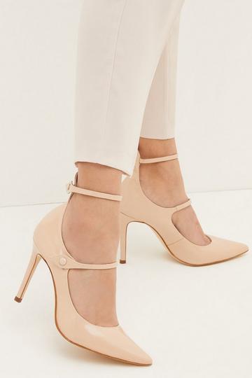 Nude Premium Leather Strappy Pointy Court Shoe
