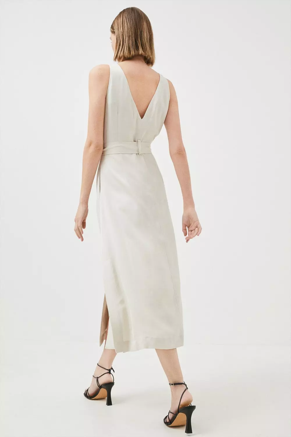 Petite Linen Viscose Woven Midi Dress | Karen Millen