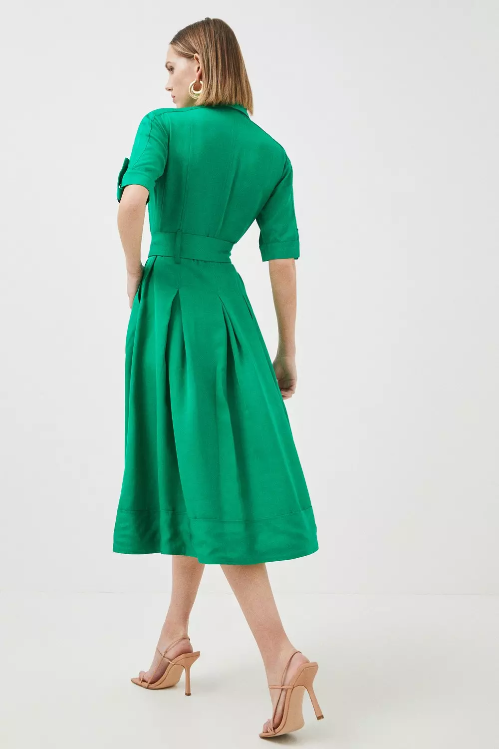 Petite Linen Viscose Woven Midi Shirt Dress | Karen Millen