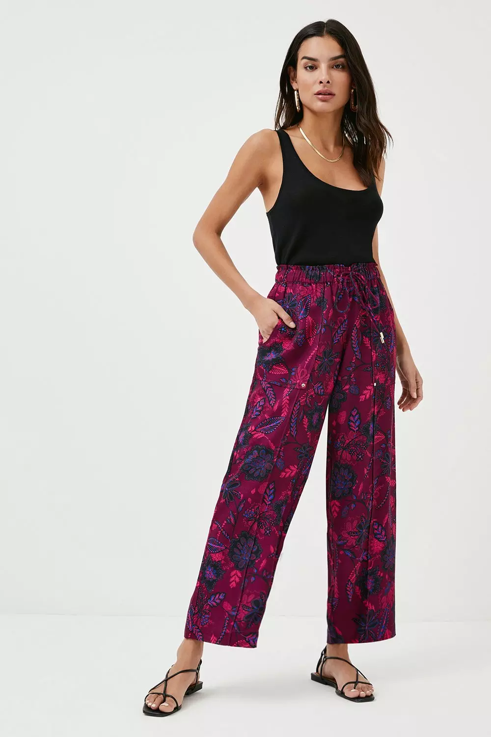 Petite Floral Batik Premium Linen Woven Trouser Karen Millen