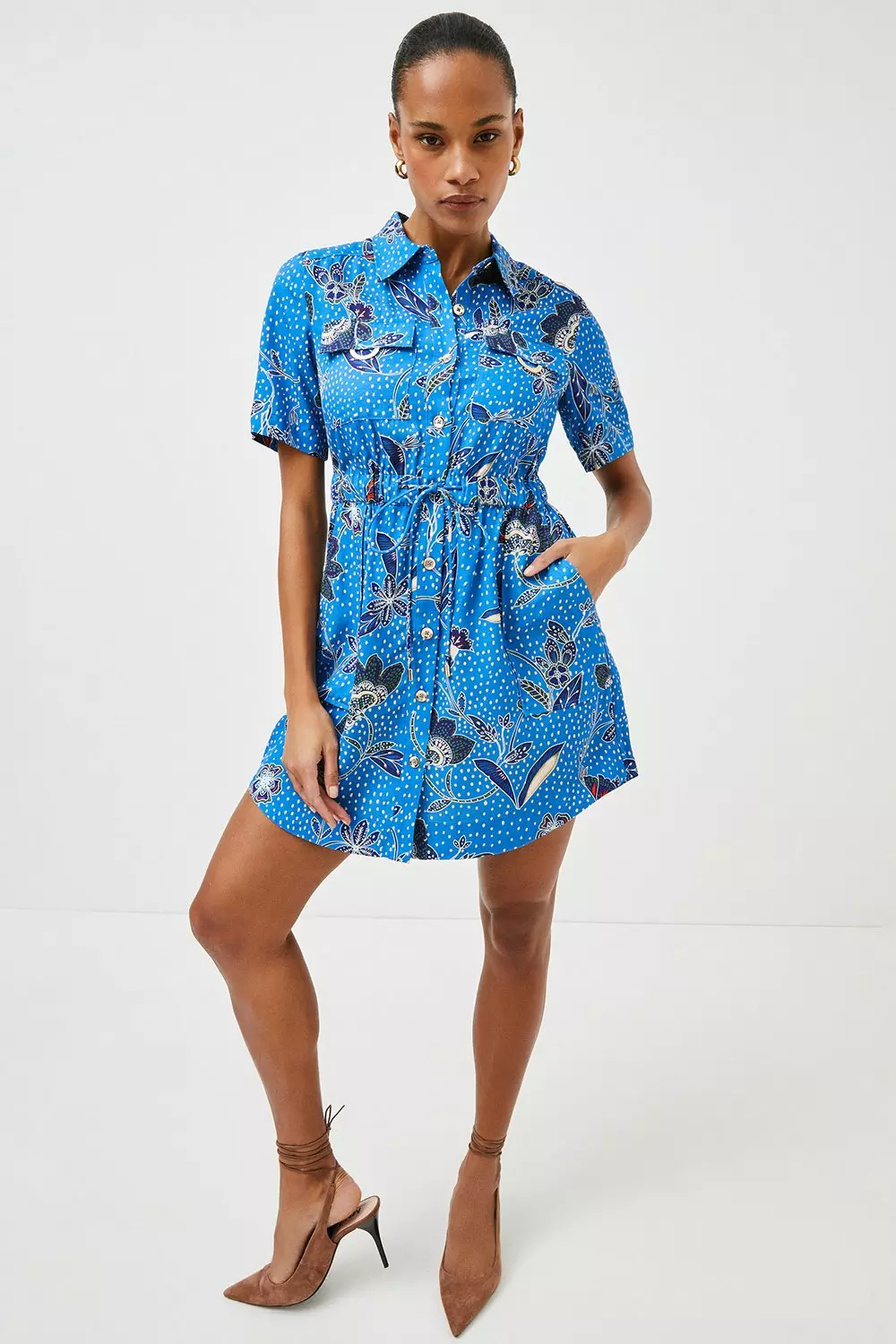 Floral Batik Premium Linen Viscose Woven Mini Dress Karen Millen