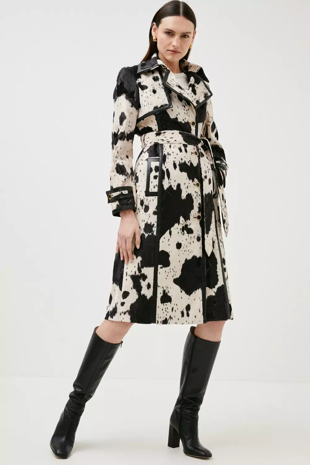 Signature Printed Ponyskin Trench Coat Karen Millen