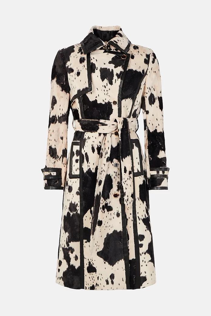 Signature Printed Ponyskin Trench Coat | Karen Millen Signature Printed Ponyskin Trench Coat | Karen Millen