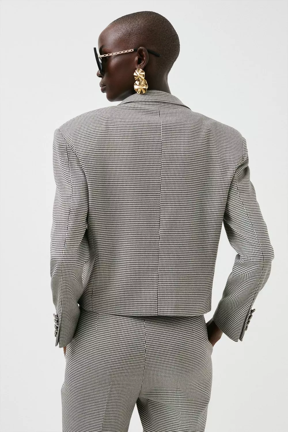 Dogtooth Strong Shoulder Cropped Jacket Karen Millen
