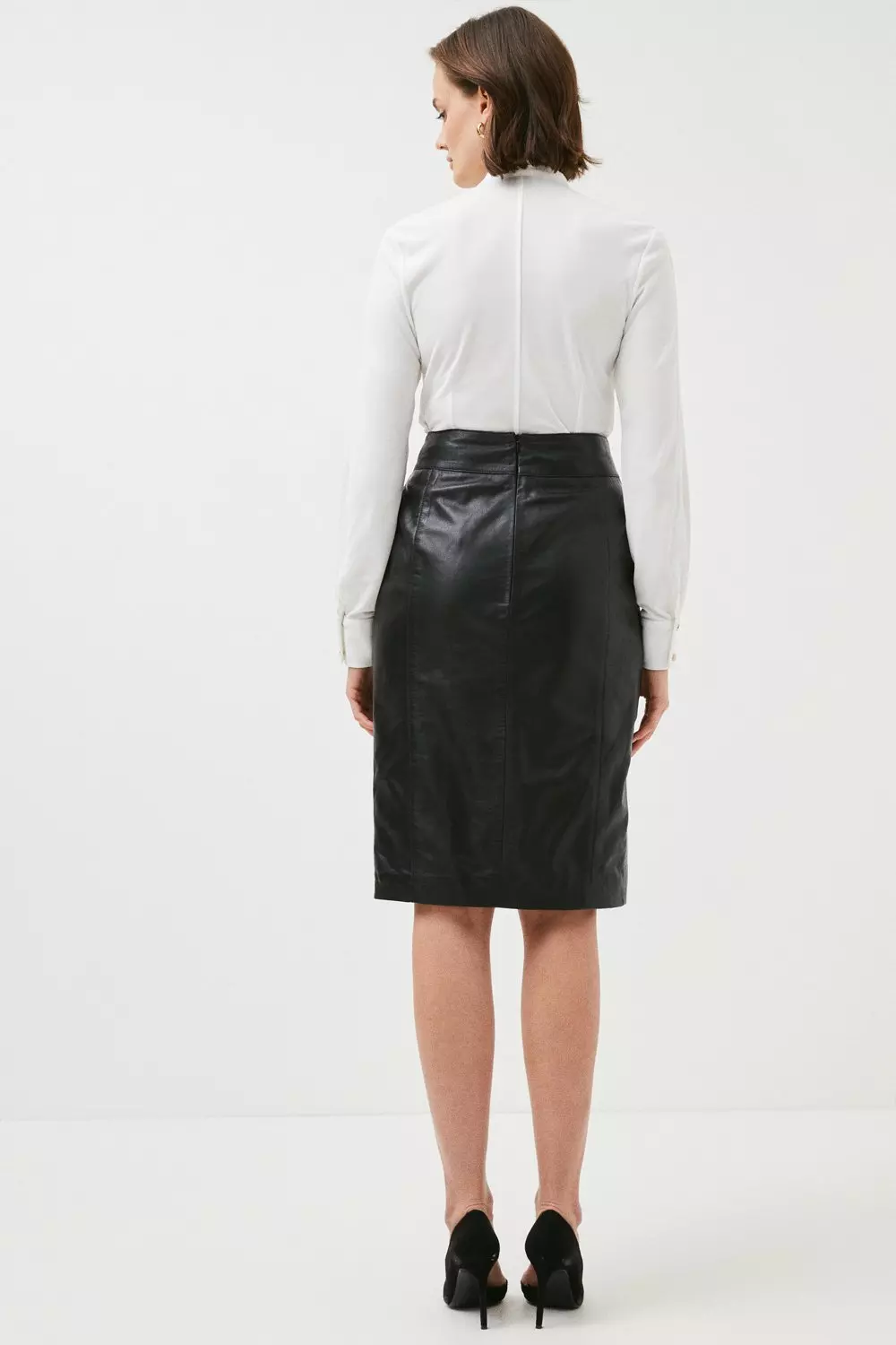 Petite Leather Button Detail Pencil Skirt Karen Millen