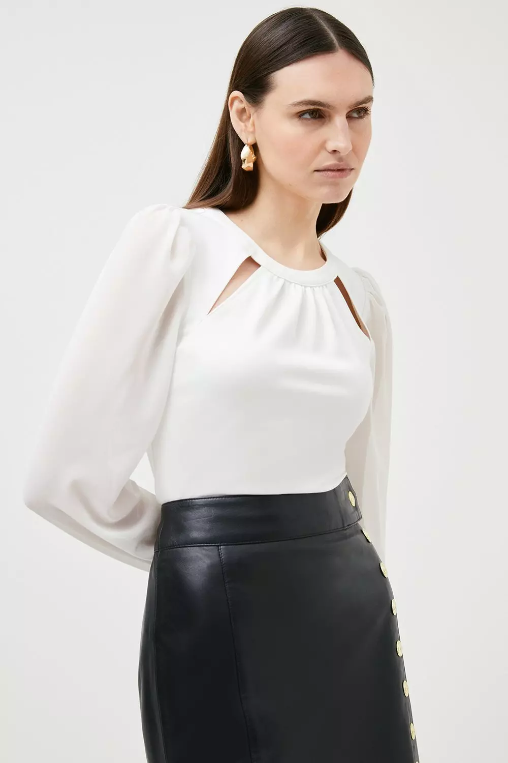 Georgette Sleeve Cut Out Ponte Jersey Top Karen Millen