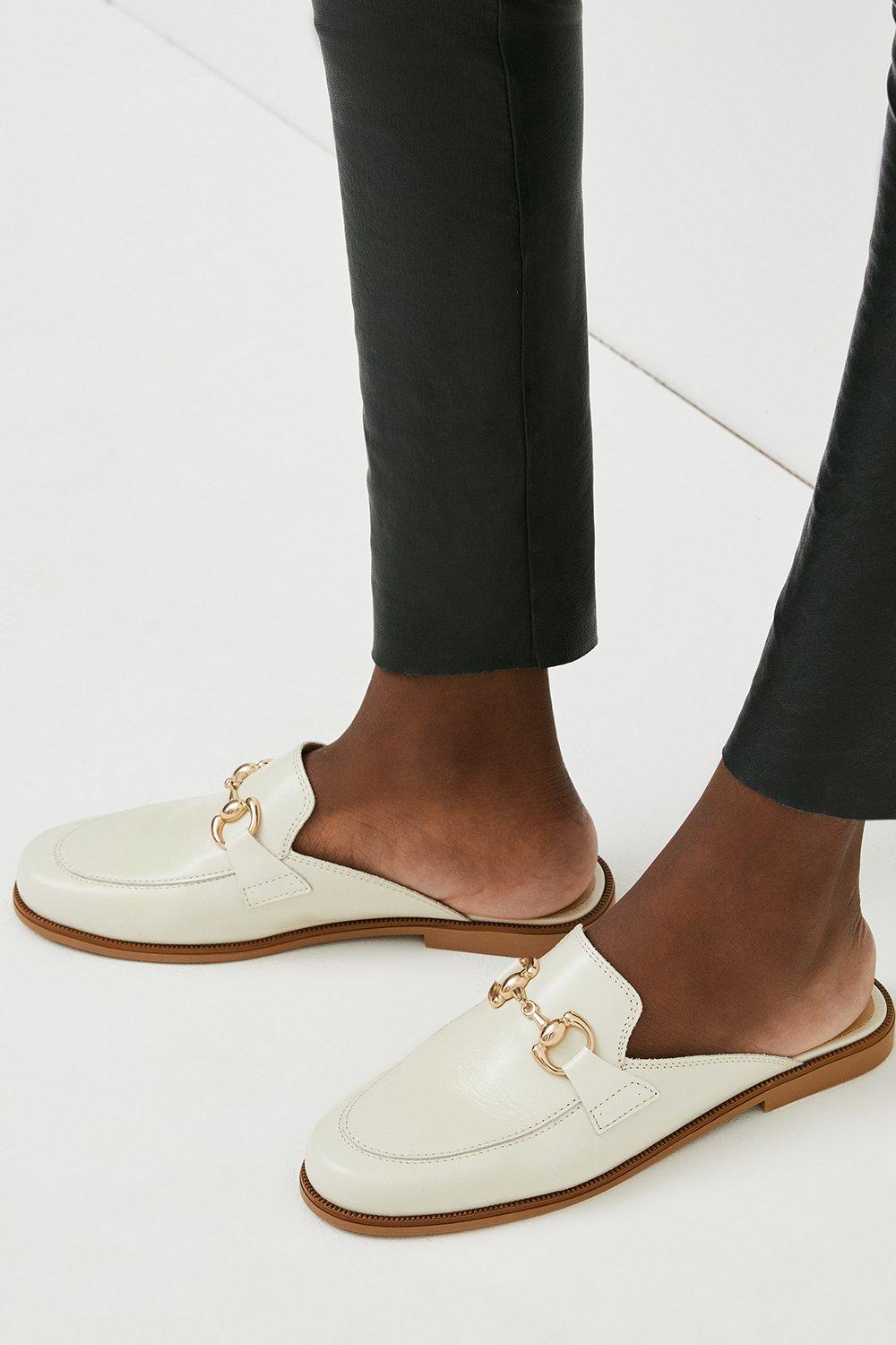 Gold Trim Detail Backless Leather Loafer Karen Millen