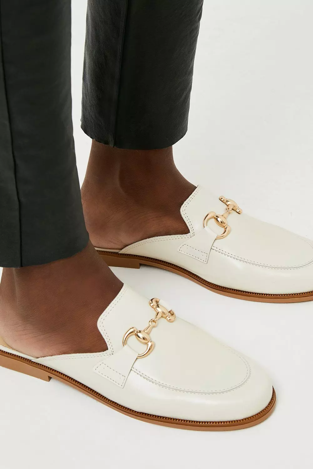 Gold Trim Detail Backless Leather Loafer Karen Millen