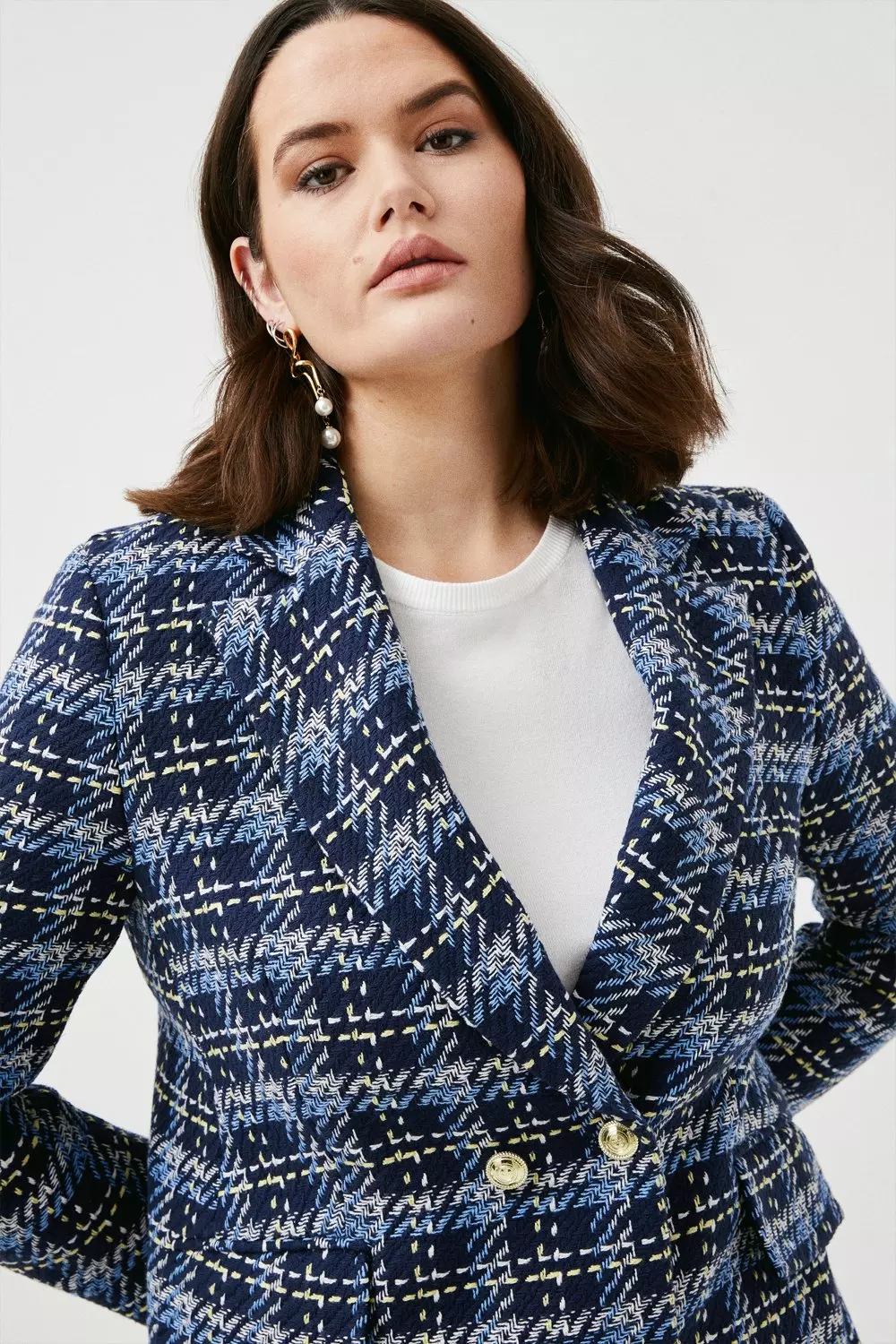 Plus Size Longline Check Blazer Karen Millen