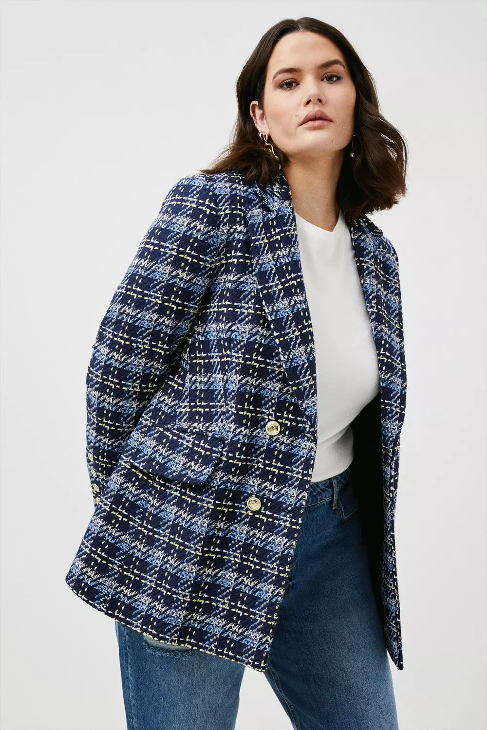 Plus Size Longline Check Blazer Karen Millen