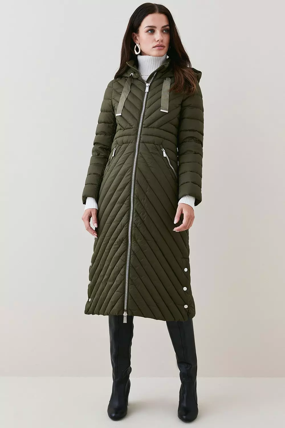 Petite Down Filled Puffer Packable Longline Coat Karen Millen