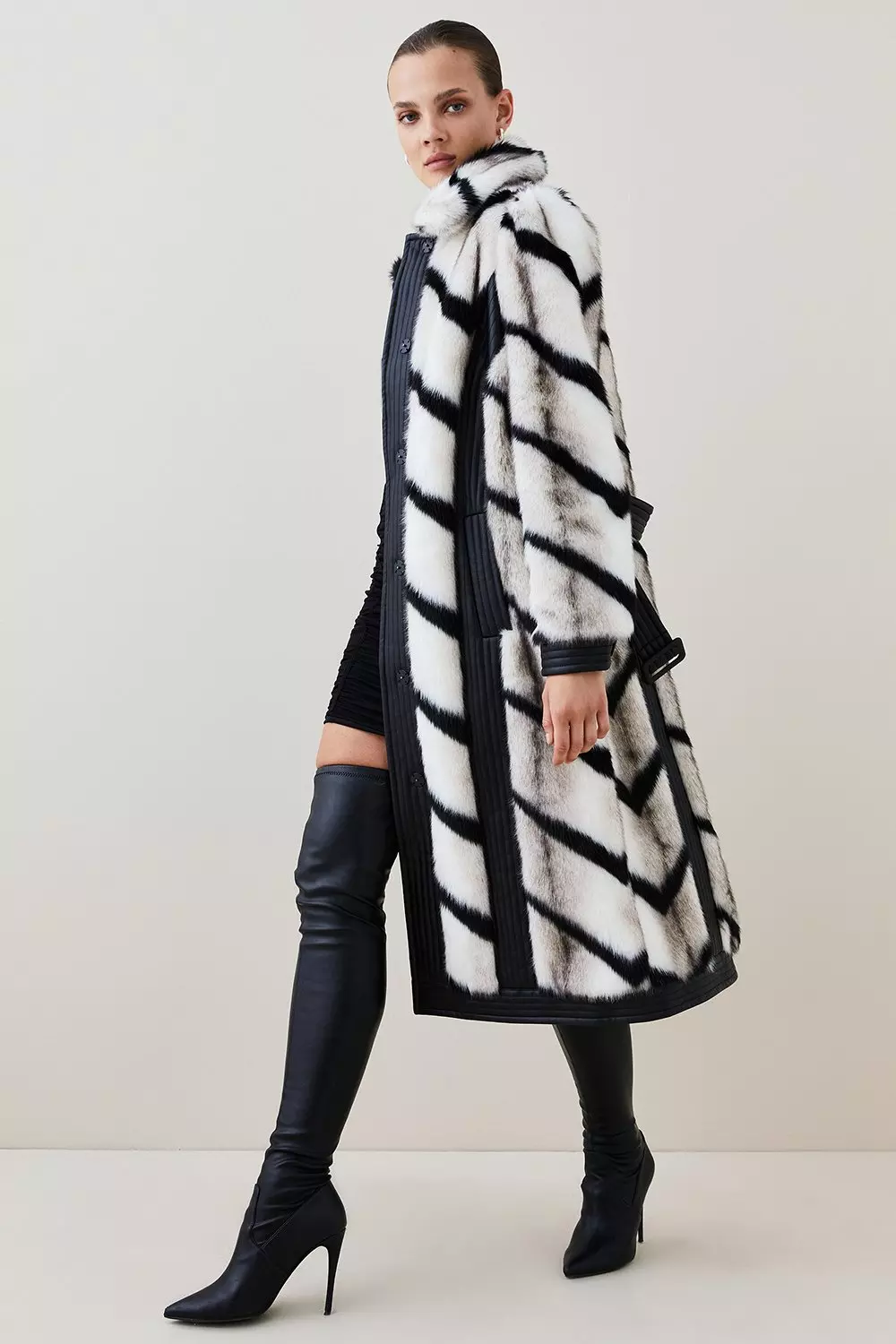 Karen millen belted faux fur coat sale