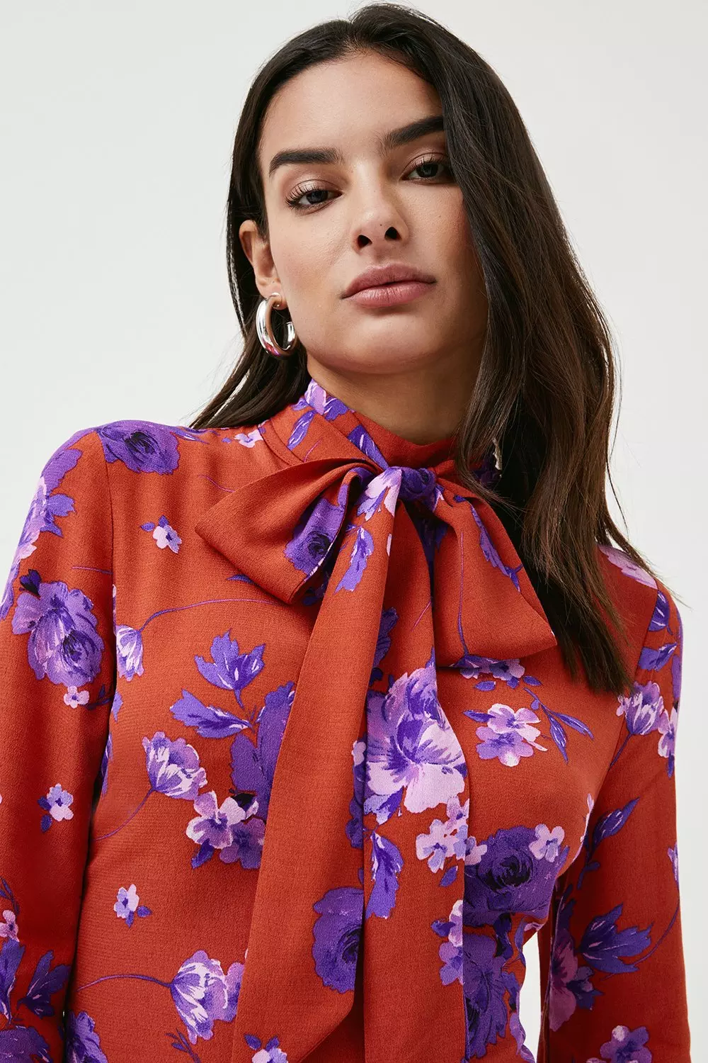 Red Floral Woven Pussy Bow Flippy Dress alternative image