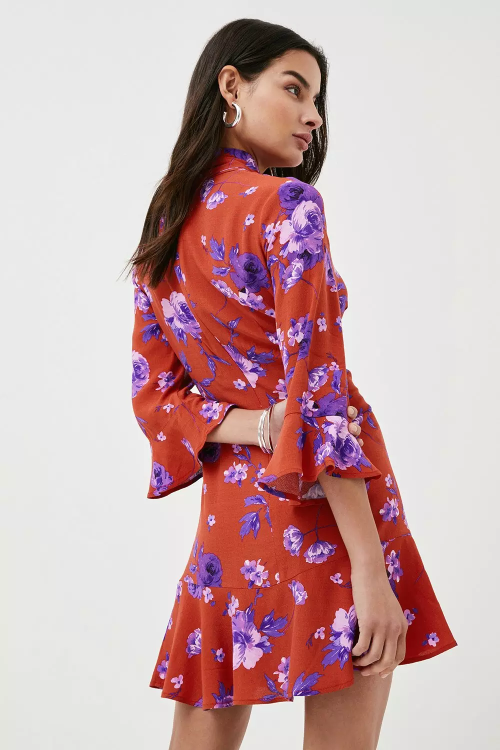 Red Floral Woven Pussy Bow Flippy Dress alternative image