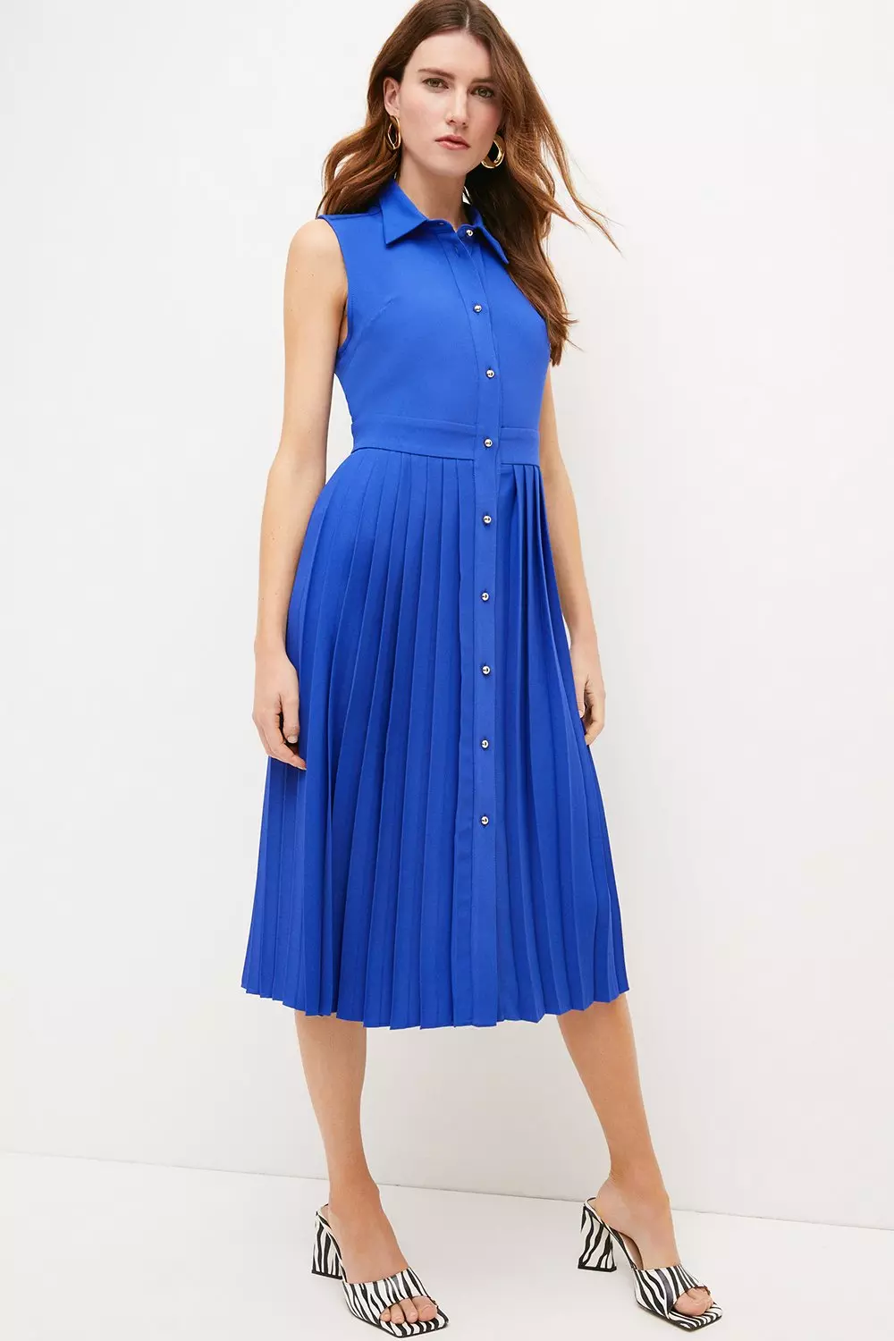 Soft Tailored Pleated Sleeveless Shirt Midi Dress Karen Millen