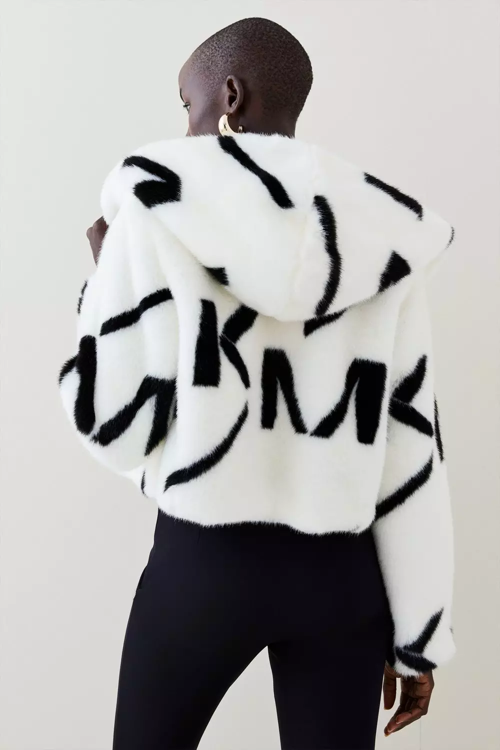Km Logo Hooded Faux Fur Coat | Karen Millen
