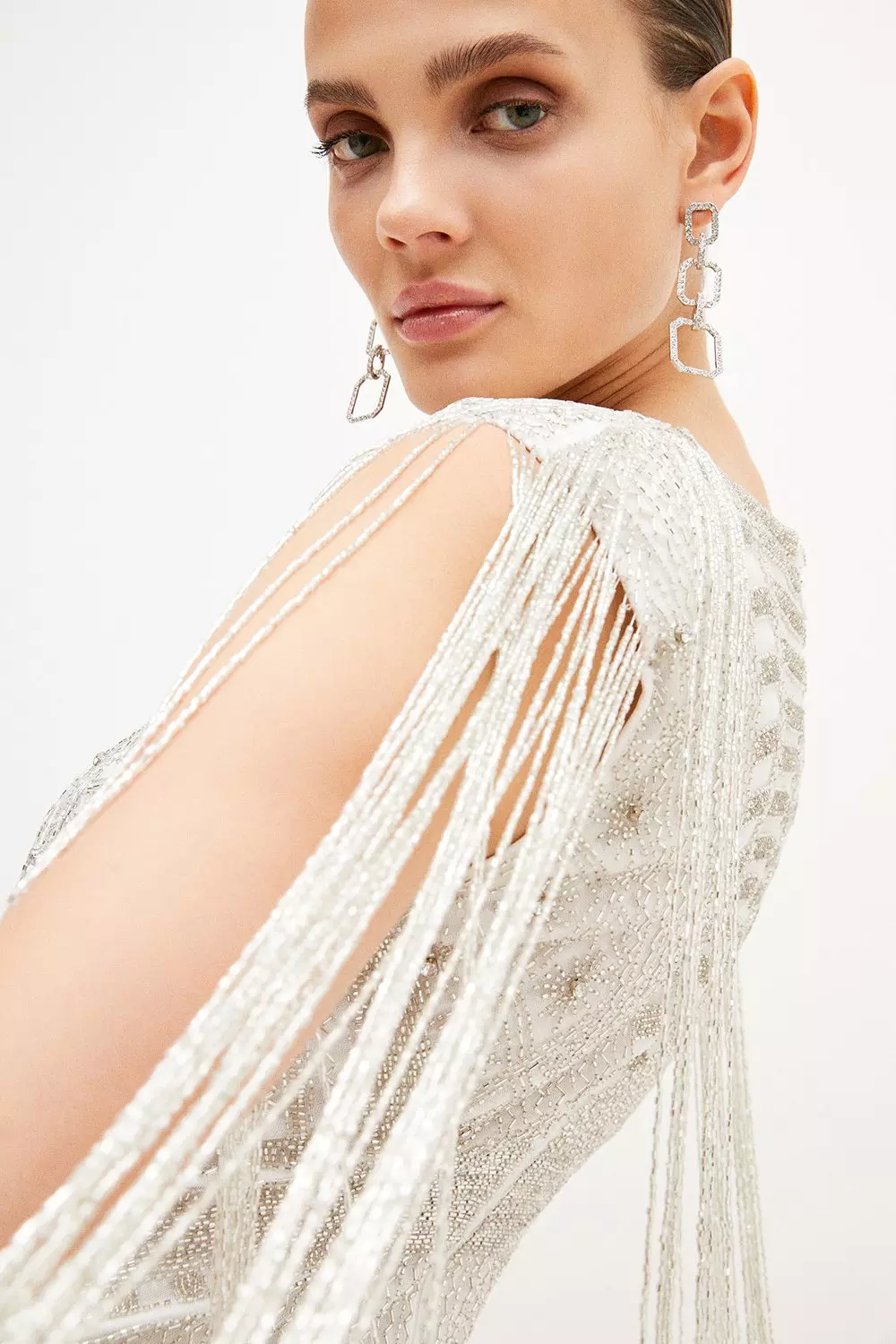 Beaded Fringed Woven Maxi Dress | Karen Millen