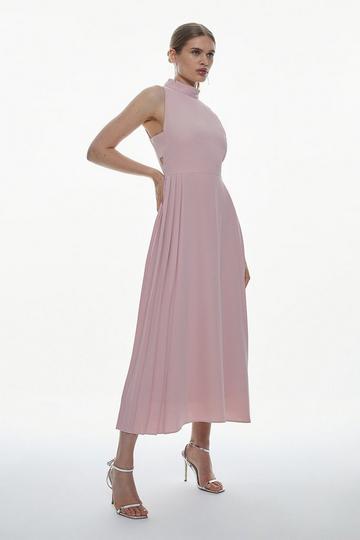 Blush Pink Soft Tailored Pleated Panel Midaxi Dress