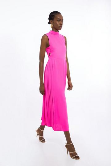 Hot-pink Pink Soft Tailored Pleated Panel Midaxi Dress