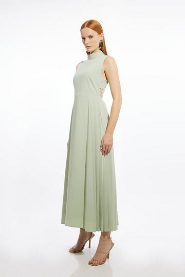 Soft Tailored Pleated Panel Midaxi Dress sage