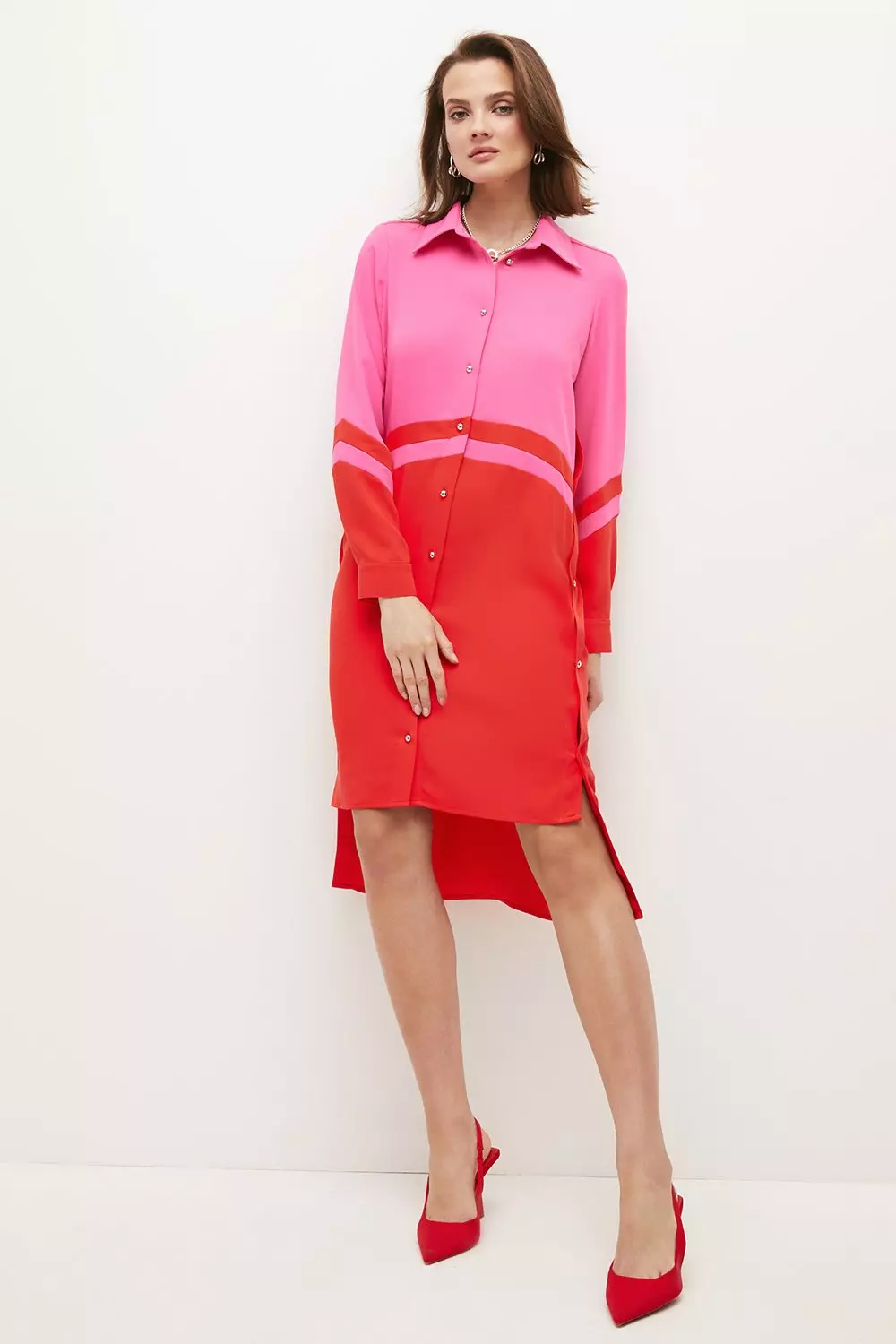 Soft Tailored Colorblock Button Shirt Dress Karen Millen