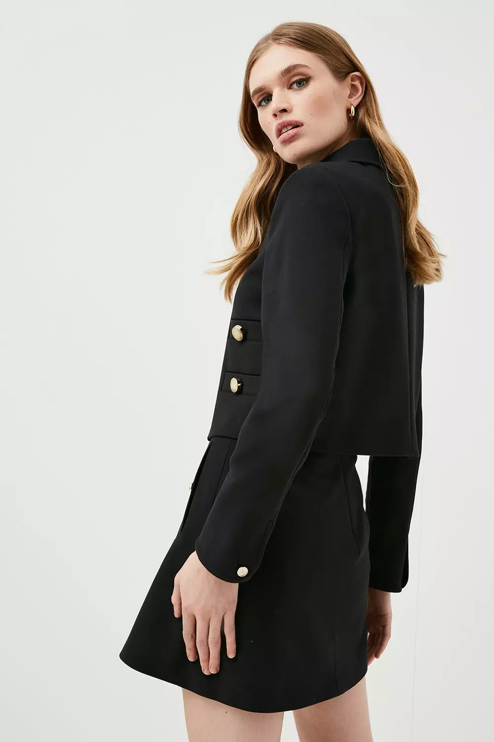 Compact Stretch Pocket Detail Cropped Jacket | Karen Millen