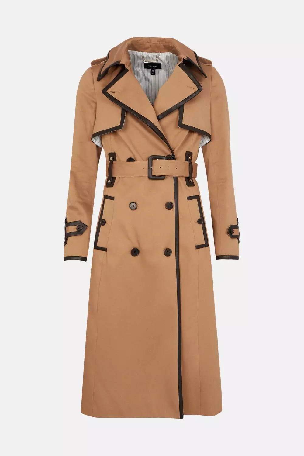 【Karen Millen】コットン ストライプ ベルト付 トラウザー Leather Zip Side Biker Trench Coat | Karen Millen