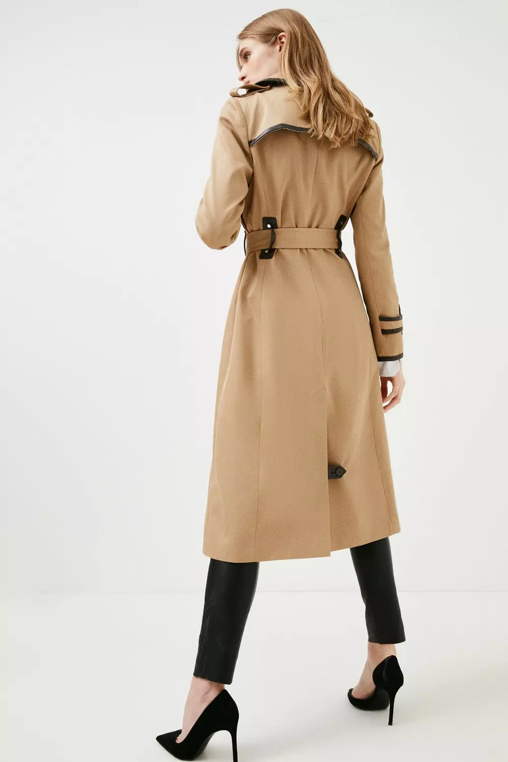 【Karen Millen】コットン ストライプ ベルト付 トラウザー Leather Zip Side Biker Trench Coat | Karen Millen