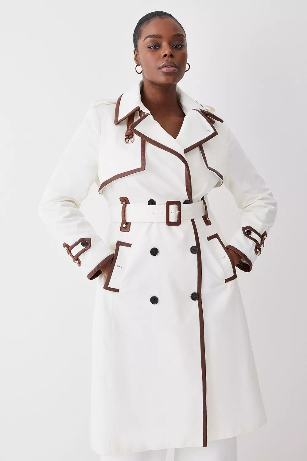 Plus Size Collar Detail Belted Trench Coat Karen Millen