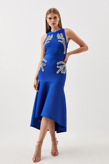 Embellished High Low Hem Midi Bandage Knit Dress cobalt