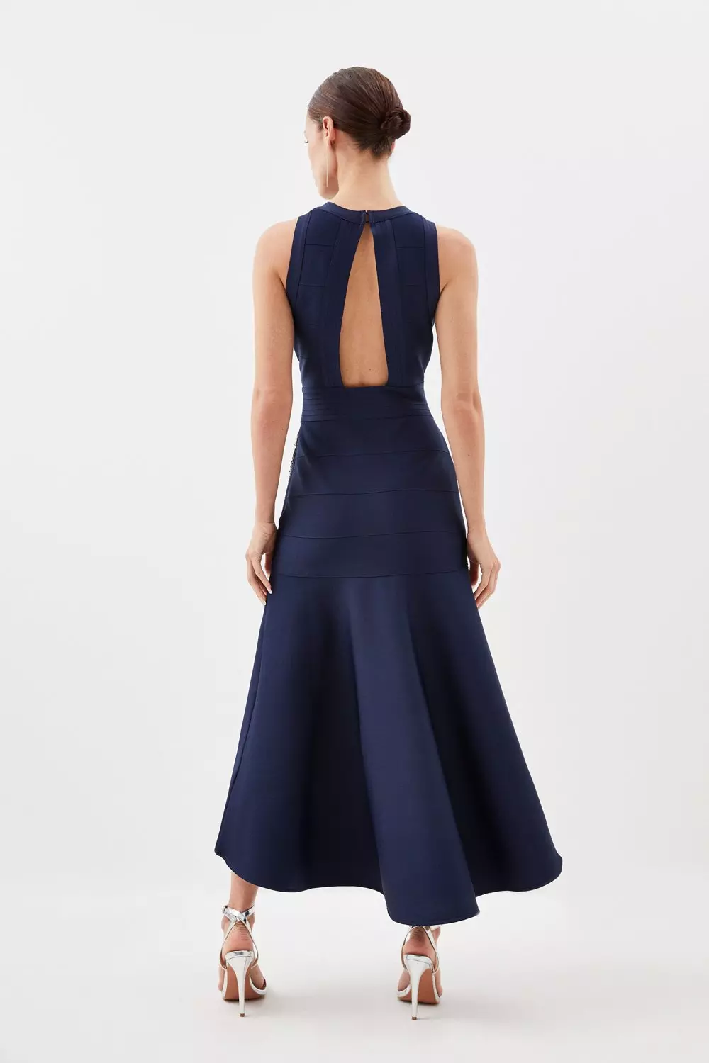 KAREN MILLEN ミディドレス ニット タイト フリンジ 無地 Petite Soft Tailored Halter Tie Neck Pleat Detail Midi Dress