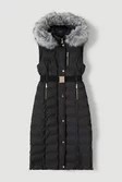 Belted Puffer Faux Fur Maxi Hooded Vest | Karen Millen Belted Puffer Faux Fur Maxi Hooded Vest | Karen Millen