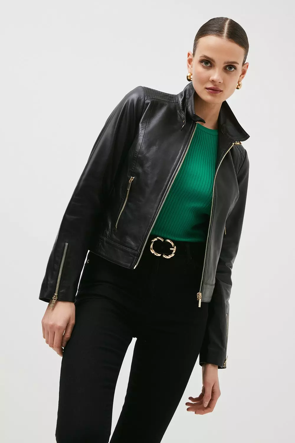 Leather Signature 90s Biker Jacket Karen Millen