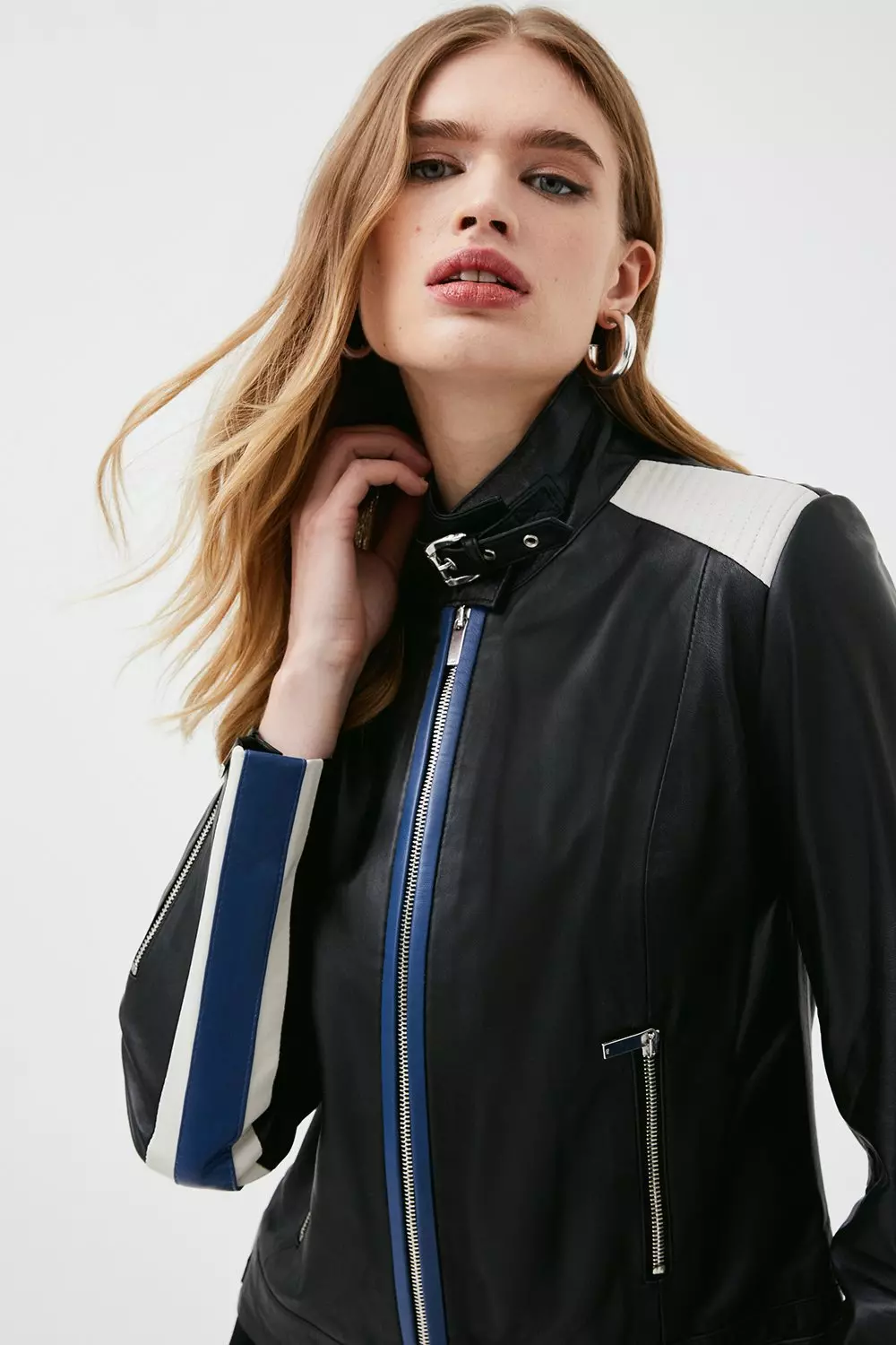 Leather Colorblock 90S Moto Jacket | Karen Millen