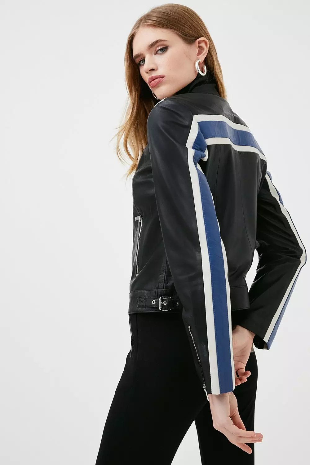 Leather Colourblock 90s Biker Jacket Karen Millen