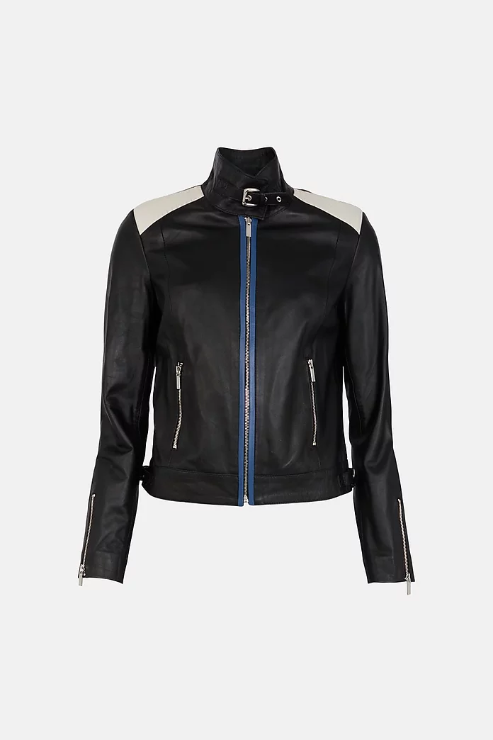 Leather Colorblock 90S Moto Jacket | Karen Millen Leather Colorblock 90S Moto Jacket | Karen Millen