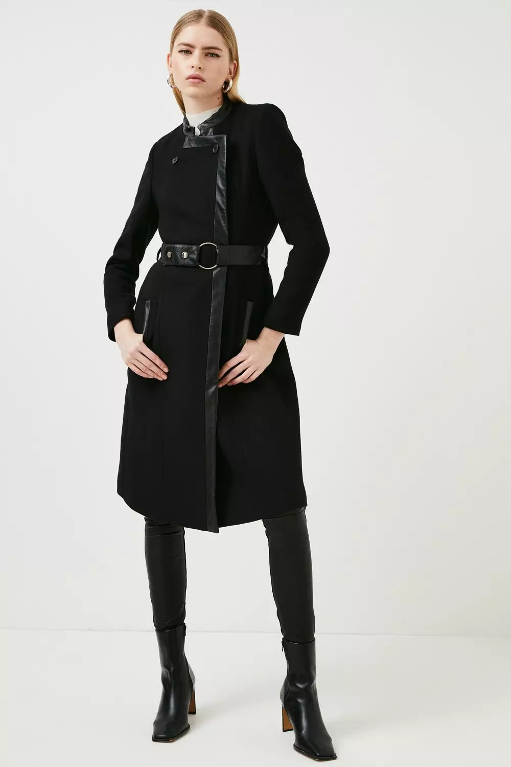 Italian Wool Belted Tab Detail Coat Karen Millen